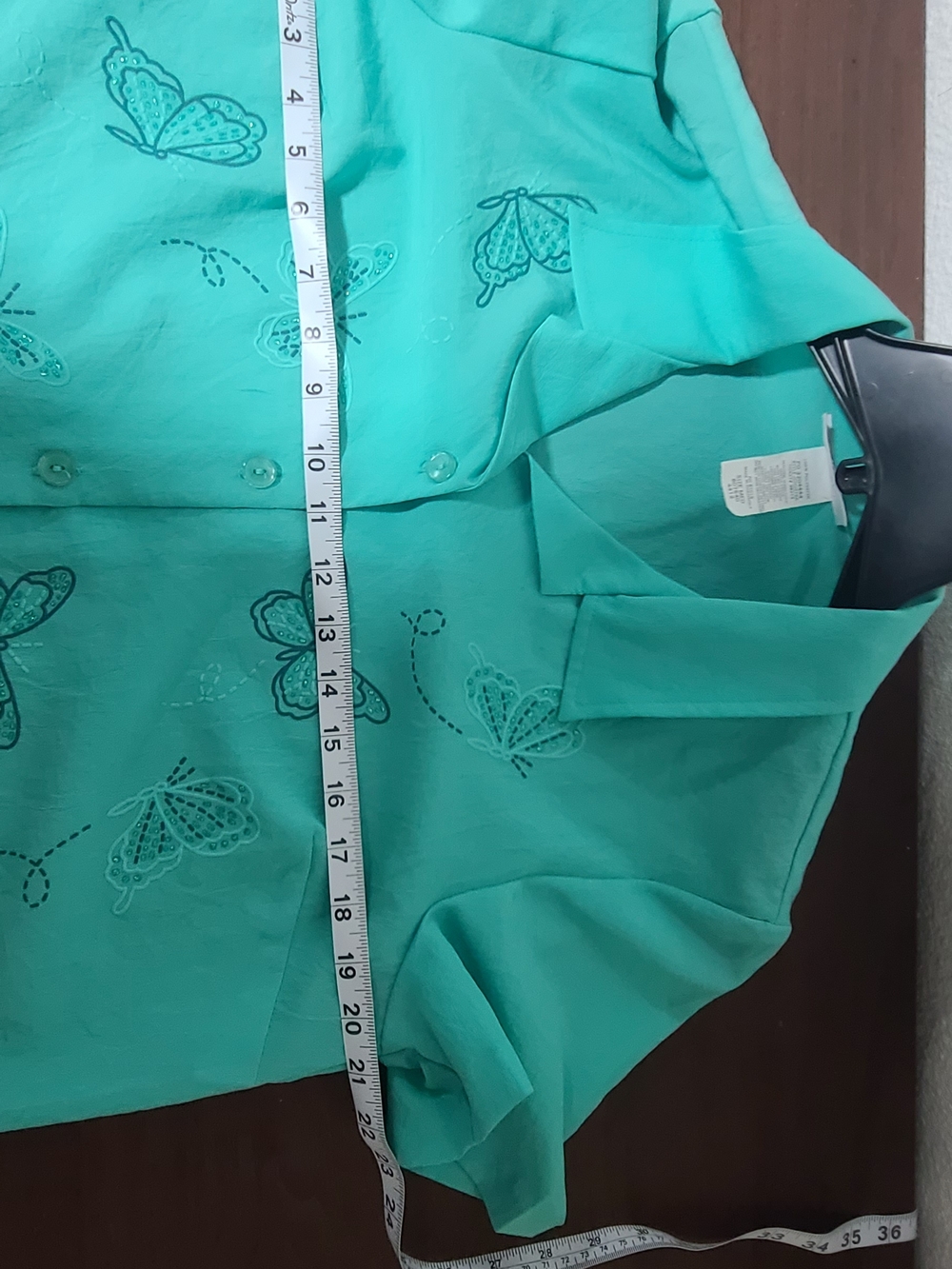Blair Turquoise Short-Sleeve Button Down with Butterfly Embroidery - Picture 6 of 6